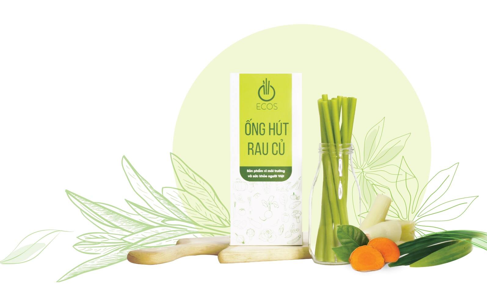 Ống hút rau củ ECOS bên rau củ tự nhiên